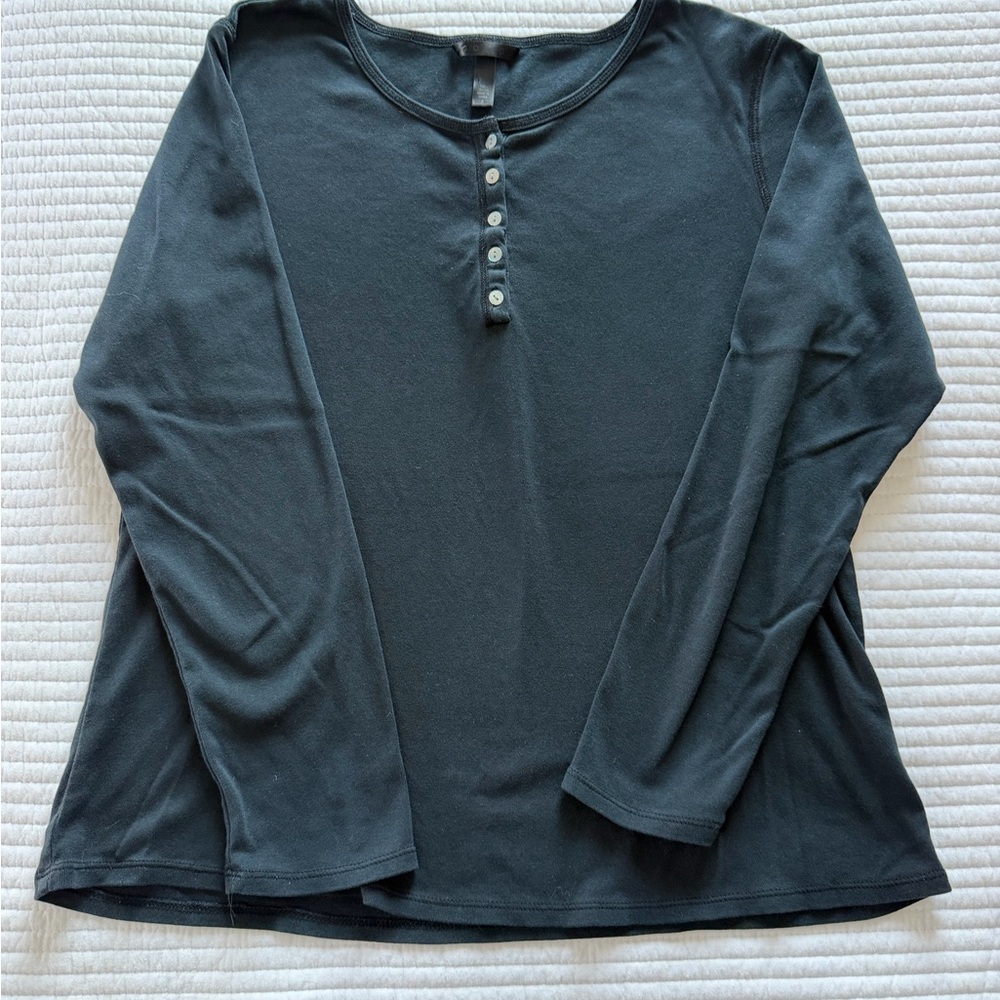 Soma Black Long-Sleeve Henley Top with Button Placket